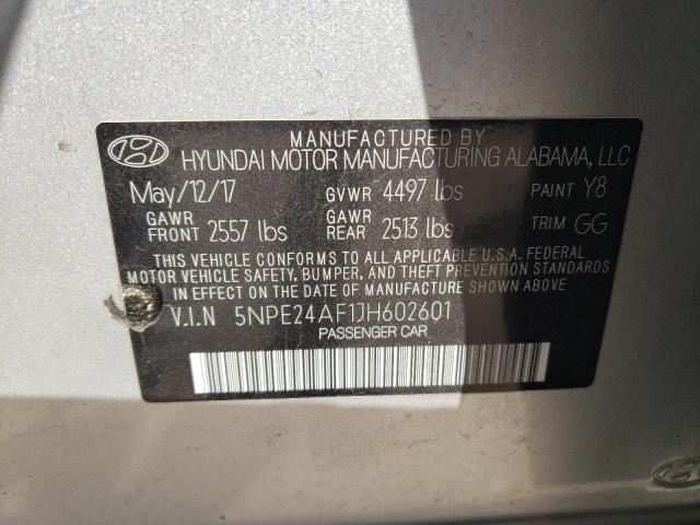 5NPE24AF1JH602601 - 2018 HYUNDAI SONATA SE SILVER photo 12