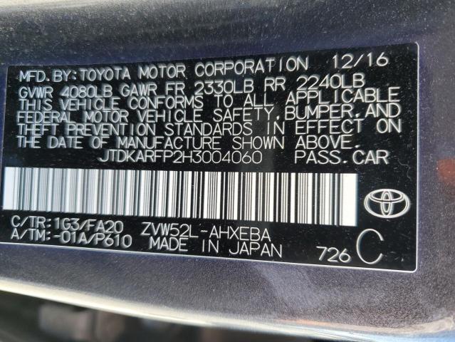 JTDKARFP2H3004060 - 2017 TOYOTA PRIUS PRIM გრაფიტი ფოტო 12