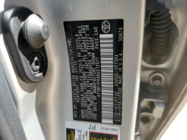 4T1BF1FK9DU217577 - 2013 TOYOTA CAMRY L SILVER photo 12