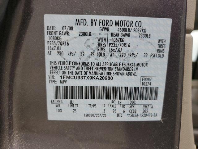 1FMCU937X9KA20980 - 2009 FORD ESCAPE XLT GRAY photo 13