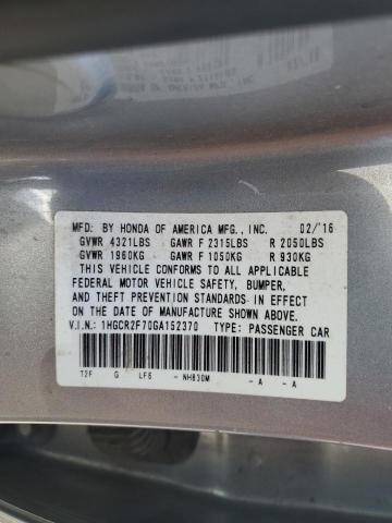 1HGCR2F70GA152370 - 2016 HONDA ACCORD EX SILVER photo 12