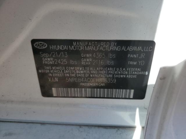 5NPEB4AC0EH816359 - 2014 HYUNDAI SONATA GLS WHITE photo 13