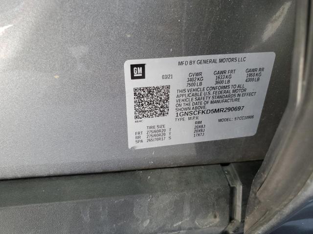 1GNSCFKD5MR290697 - 2021 CHEVROLET SUBURBAN C1500 PREMIER GRAY photo 13