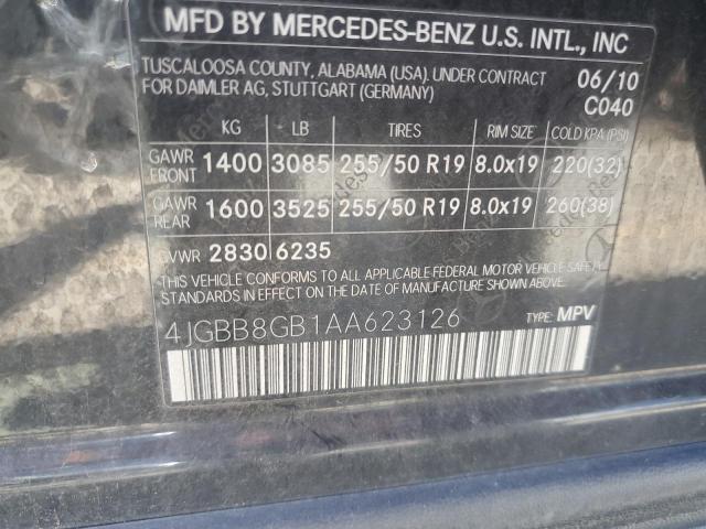 4JGBB8GB1AA623126 - 2010 MERCEDES-BENZ ML 350 4MATIC BLACK photo 12