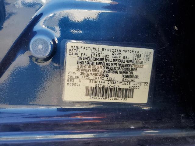 3N1CN7AP9CL860735 - 2012 NISSAN VERSA S BLUE photo 12