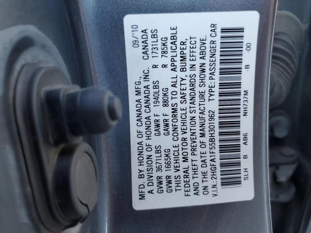 2HGFA1F55BH301962 - 2011 HONDA CIVIC LX GRAY photo 13