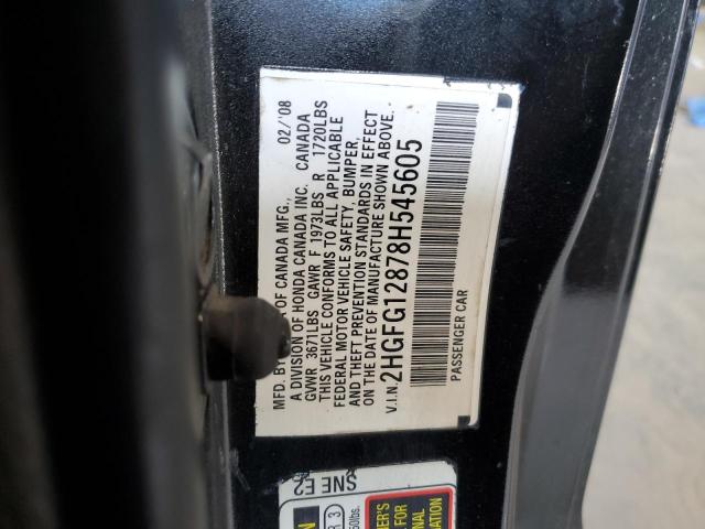 2HGFG12878H545605 - 2008 HONDA CIVIC EX BLACK photo 12