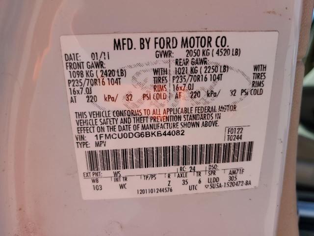 1FMCU0DG6BKB44082 - 2011 FORD ESCAPE XLT WHITE photo 13