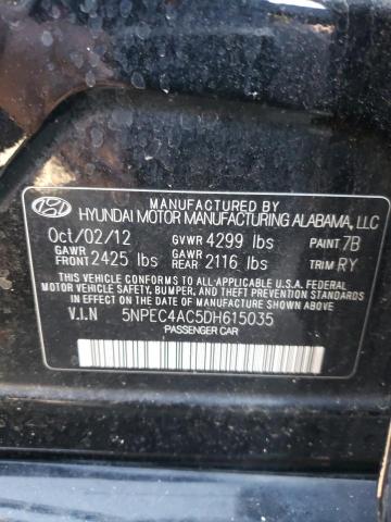 5NPEC4AC5DH615035 - 2013 HYUNDAI SONATA SE BLACK photo 12