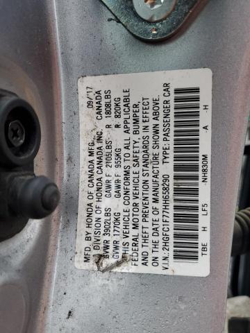 2HGFC1F77HH658290 - 2017 HONDA CIVIC EXL SILVER photo 12