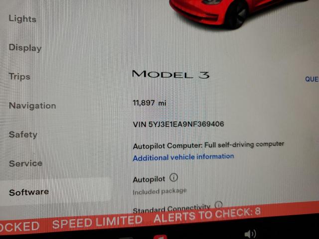 5YJ3E1EA9NF369406 - 2022 TESLA MODEL 3 RED photo 9