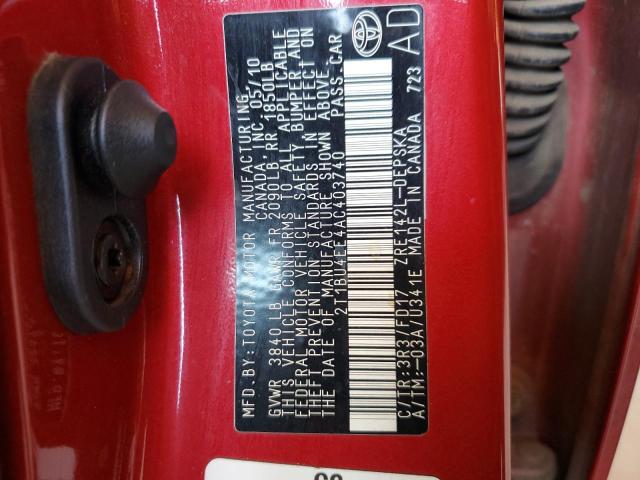 2T1BU4EE4AC403740 - 2010 TOYOTA COROLLA BASE RED photo 12