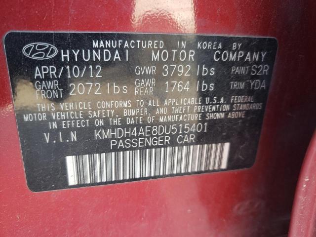 KMHDH4AE8DU515401 - 2013 HYUNDAI ELANTRA GLS MAROON photo 12