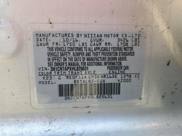 3N1CN7APXHL825631 - 2017 NISSAN VERSA S SILVER photo 12