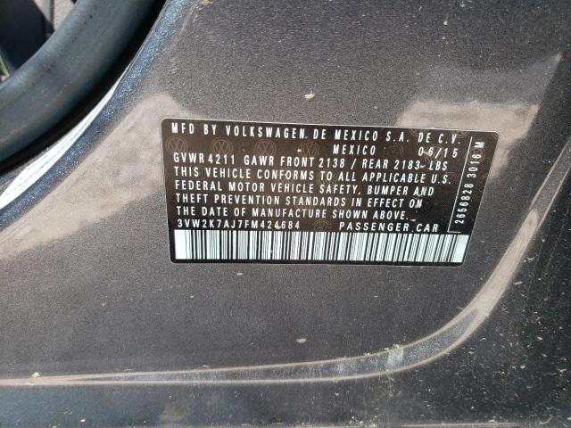 3VW2K7AJ7FM424684 - 2015 VOLKSWAGEN JETTA BASE Boz foto 12