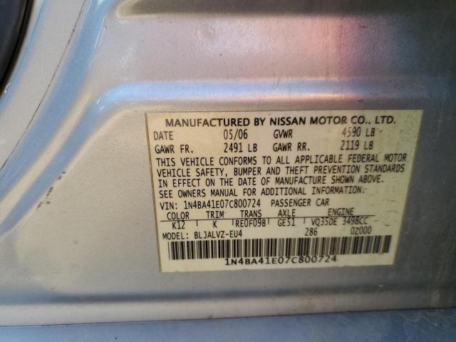 1N4BA41E07C800724 - 2007 NISSAN MAXIMA SE SILVER photo 12