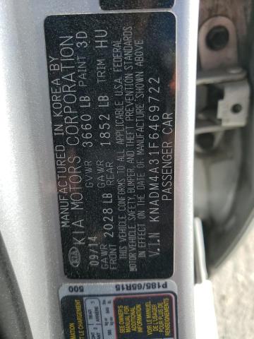 KNADM4A31F6469722 - 2015 KIA RIO LX SILVER photo 12