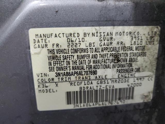 3N1AB6AP6AL707690 - 2010 NISSAN SENTRA 2.0 SILVER photo 13