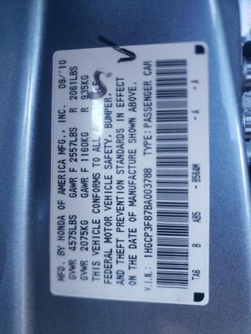 1HGCP3F87BA003788 - 2011 HONDA ACCORD EXL BLUE photo 10