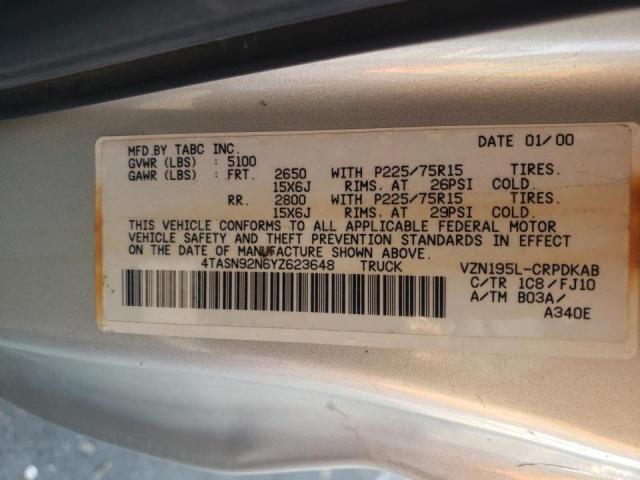 4TASN92N6YZ623648 - 2000 TOYOTA TACOMA XTRACAB PRERUNNER ვერცხლისფერი ფოტო 10