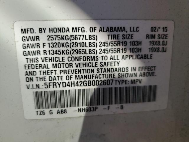 5FRYD4H42GB002607 - 2016 ACURA MDX TECHNOLOGY WHITE photo 13