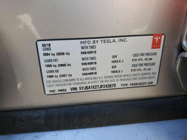 5YJSA1E27JF243670 - 2018 TESLA MODEL S Gümüş foto 12