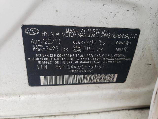 5NPEC4ABXDH799783 - 2013 HYUNDAI SONATA SE WHITE photo 12