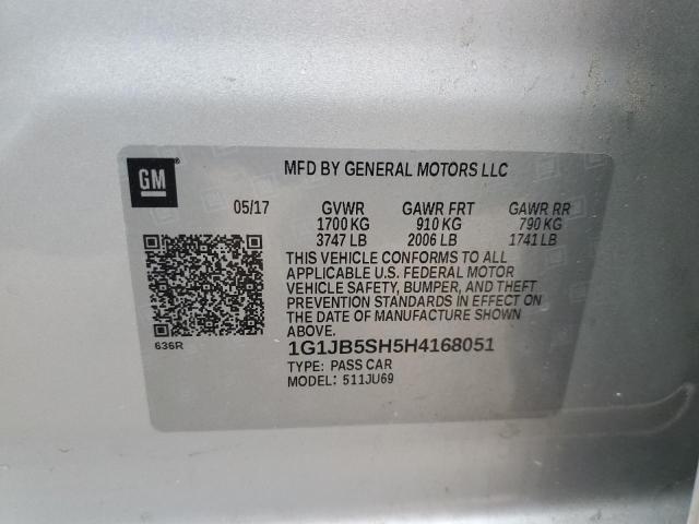 1G1JB5SH5H4168051 - 2017 CHEVROLET SONIC LS SILVER photo 13