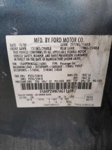 1FAHP2HW7AG116085 - 2010 FORD TAURUS SEL GRAY photo 12