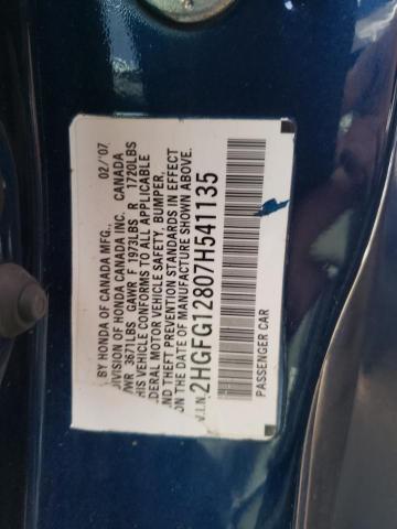 2HGFG12807H541135 - 2007 HONDA CIVIC EX BLUE photo 12