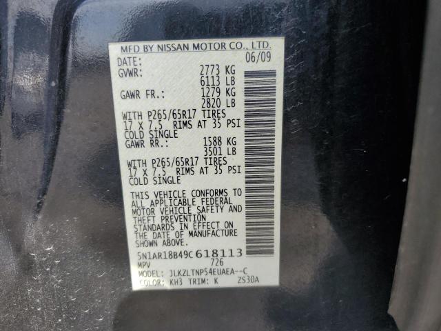 5N1AR18B49C618113 - 2009 NISSAN PATHFINDER S 黑色 照片 12