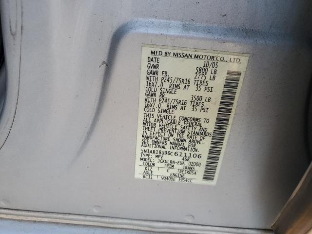 5N1AR18U96C611106 - 2006 NISSAN PATHFINDER LE 银色 照片 13