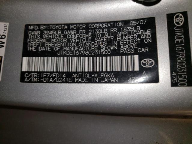 JTKDE167980231500 - 2008 TOYOTA SCION TC SILVER photo 12