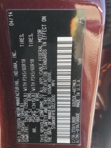 5TDKKRFH1ES023800 - 2014 TOYOTA HIGHLANDER XLE 栗色 照片 14