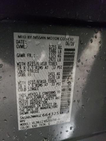 5N1AR2MM4GC664325 - 2016 NISSAN PATHFINDER S 黑色 照片 13