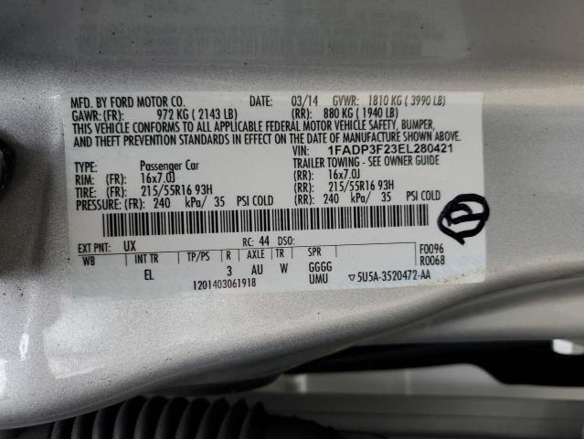 1FADP3F23EL280421 - 2014 FORD FOCUS SE SILVER photo 12