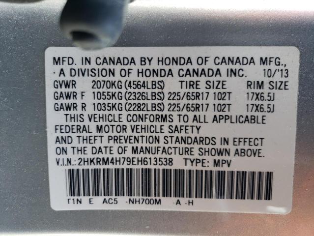 2HKRM4H79EH613538 - 2014 HONDA CR-V EXL SILVER photo 12