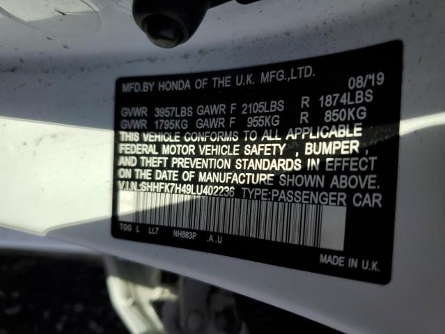 SHHFK7H49LU402236 - 2020 HONDA CIVIC SPORT 白色 照片 12