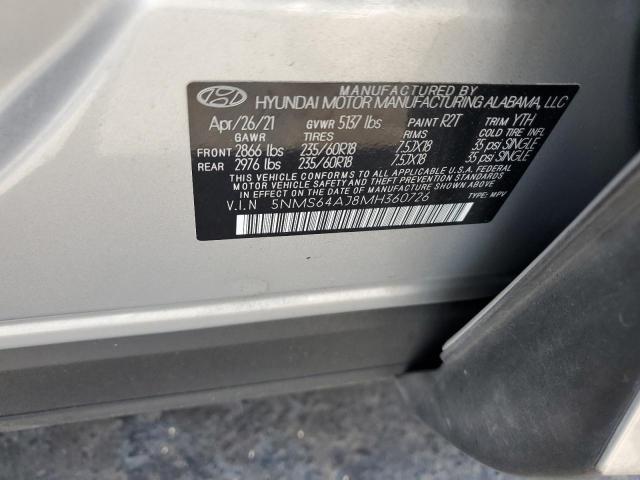 5NMS64AJ8MH360726 - 2021 HYUNDAI SANTA FE SEL Արծաթագույն լուսանկար 14