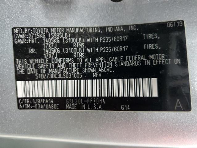 5TDZZ3DC3LS031005 - 2020 TOYOTA SIENNA L SILVER photo 13