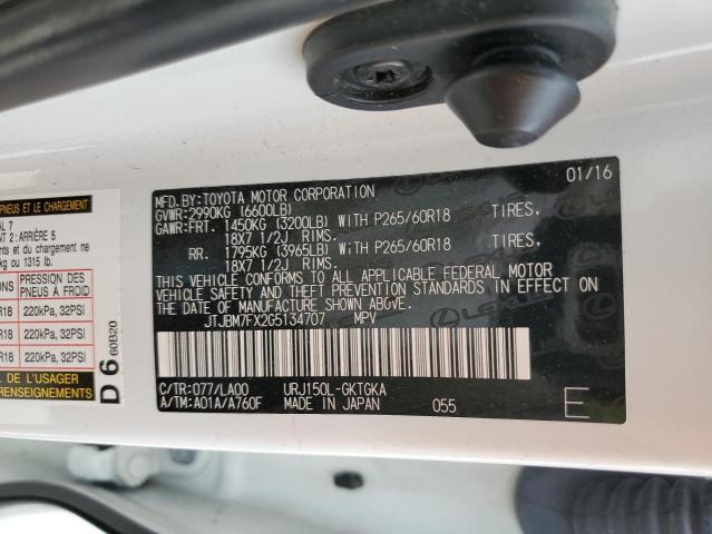 JTJBM7FX2G5134707 - 2016 LEXUS GX 460 WHITE photo 12