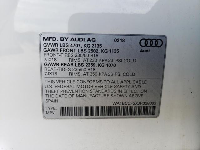 WA1BCCFSXJR028003 - 2018 AUDI Q3 PREMIUM WHITE photo 12