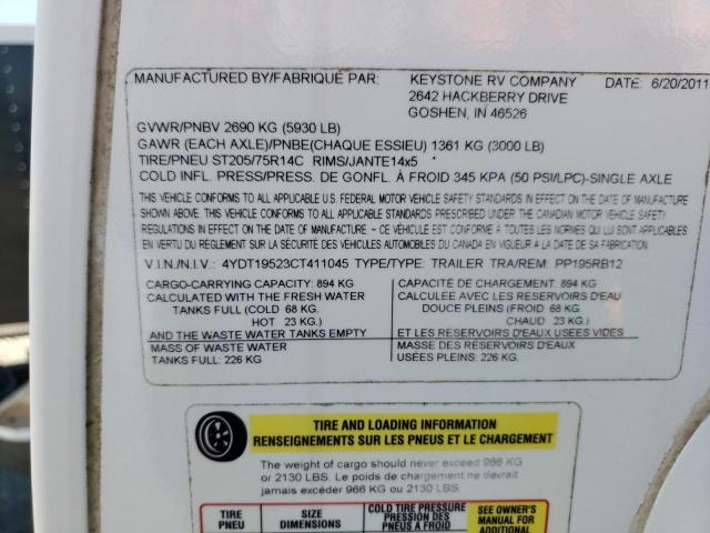 4YDT19523CT411045 - 2012 KEYSTONE PASSPORT 白色 照片 10