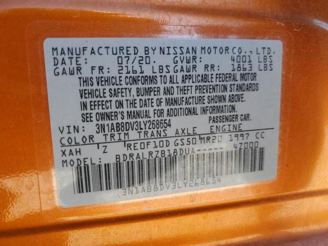 3N1AB8DV3LY268654 - 2020 NISSAN SENTRA SR ORANGE photo 13