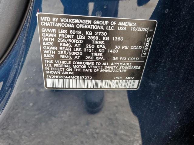 1V2HR2CA4MC537272 - 2021 VOLKSWAGEN ATLAS SE BLUE photo 14