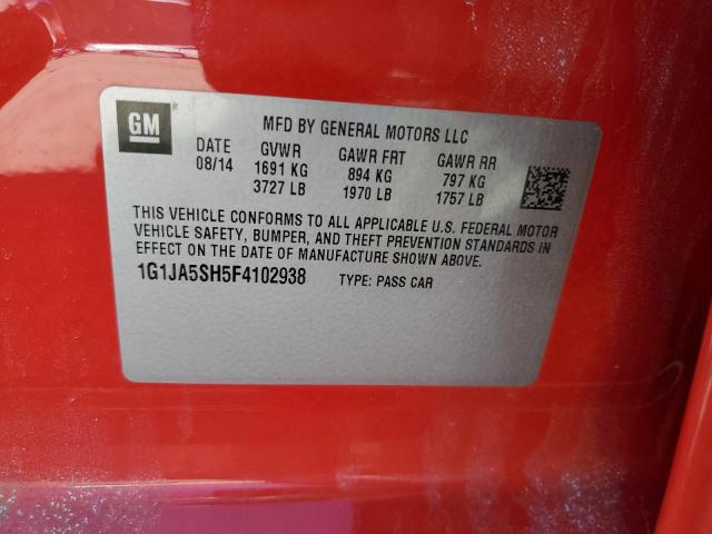 1G1JA5SH5F4102938 - 2015 CHEVROLET SONIC LS 红色 照片 12