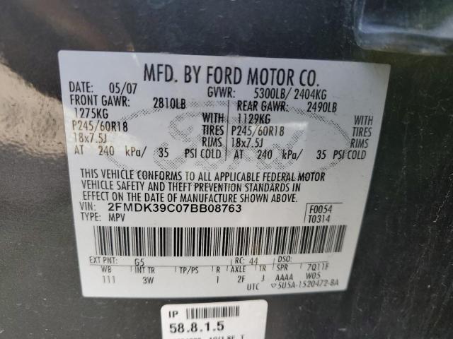 2FMDK39C07BB08763 - 2007 FORD EDGE SEL PLUS GRAY photo 13