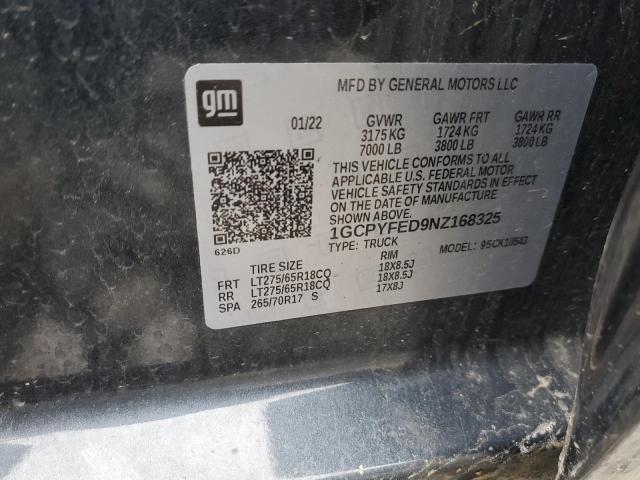 1GCPYFED9NZ168325 - 2022 CHEVROLET 1500 SILVE K1500 LT TRAIL BOSS CHARCOAL photo 13