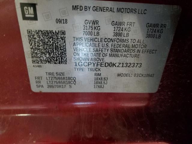 1GCPYFED0KZ132373 - 2019 CHEVROLET SILVERADO K1500 LT TRAIL BOSS RED photo 12