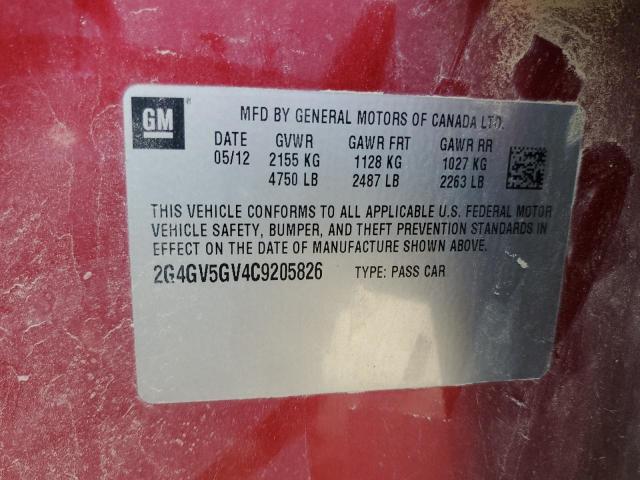 2G4GV5GV4C9205826 - 2012 BUICK REGAL GS Қызыл фото 12